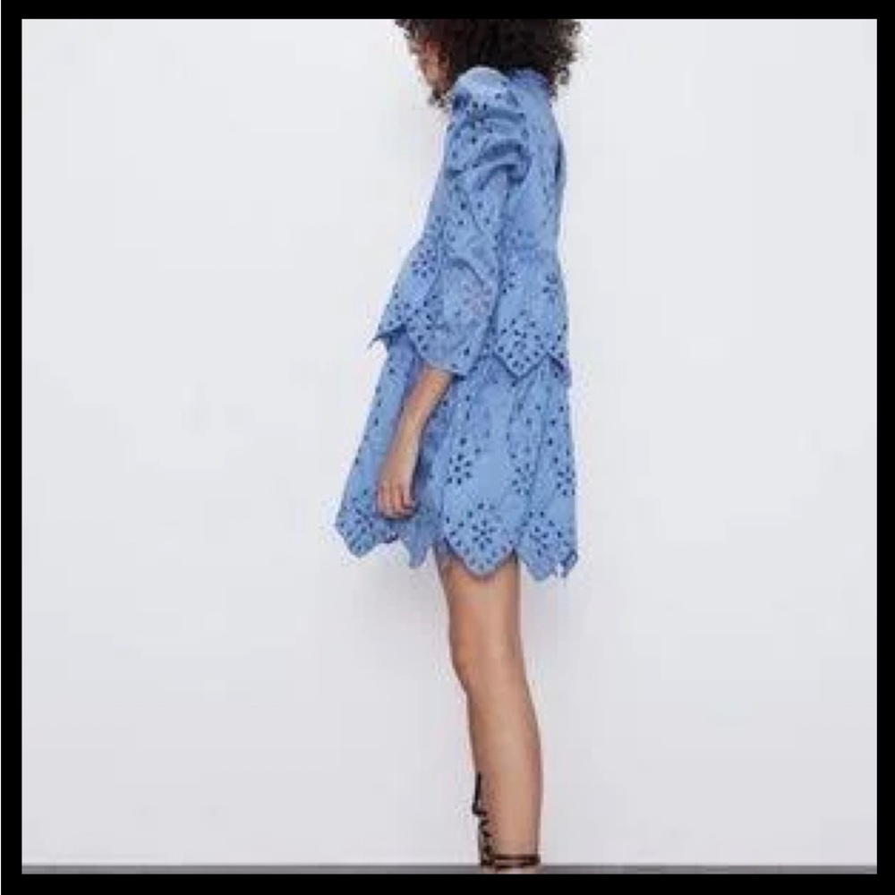 ZARA eyelet puff long sleeve mini dress size small - Picture 4 of 11